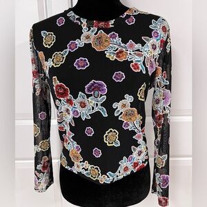 Ginger G Sheer Floral Long Sleeve Top